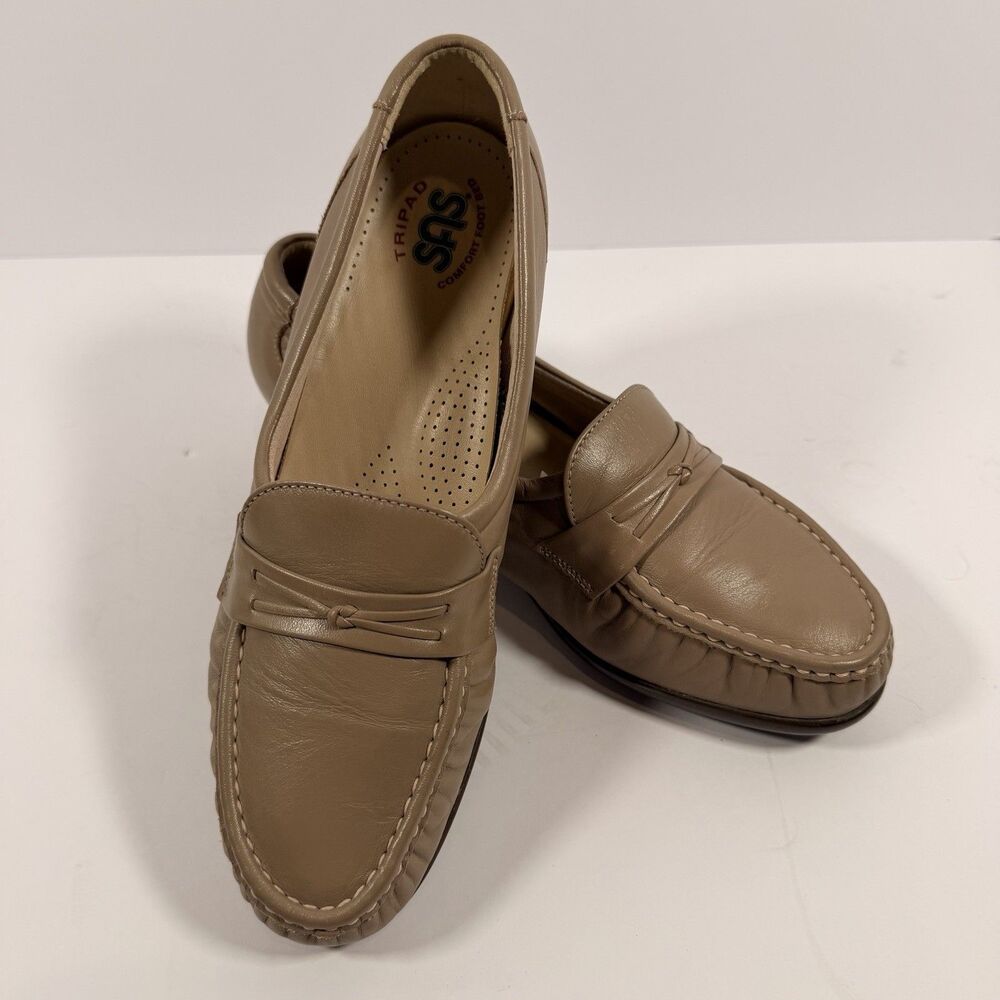 SAS Easier Loafer Wedge 9.5 Tan Leather Support Ortho Tripad Comfort USA